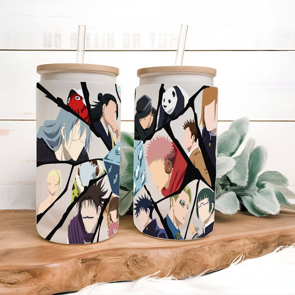16 oz Libby Frosted Glass Cup Jujutsu Kaisen Collage - Anime